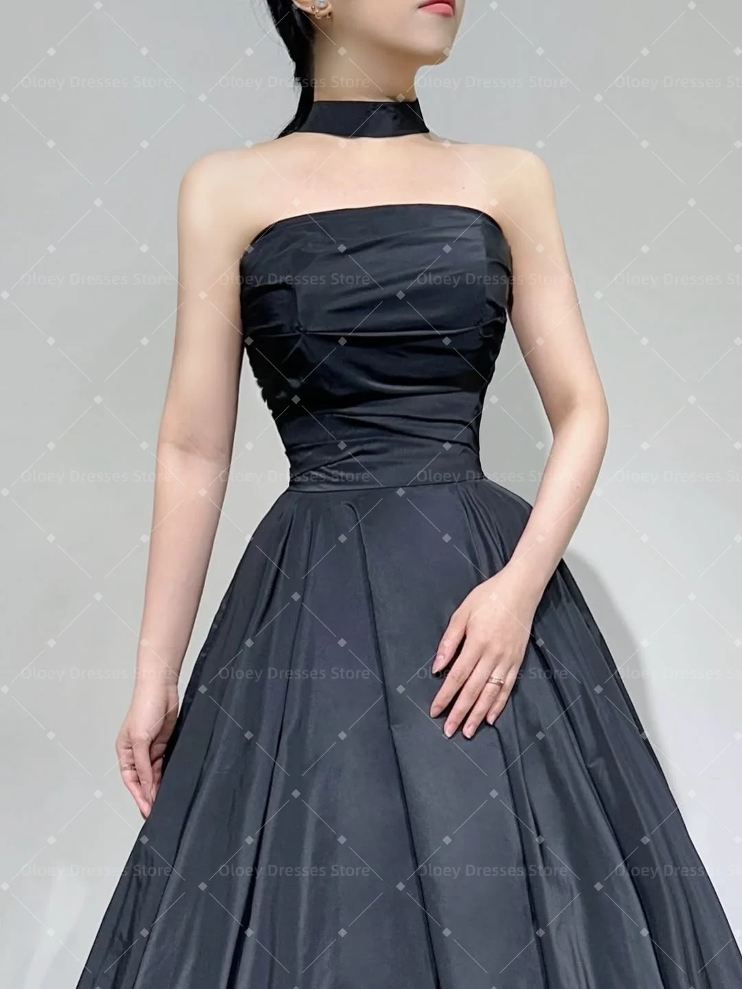 OLOEY Simple Black Evening Party Dresses Korea Wedding Photo shoot Bolero Formal Occasion Gowns Customized