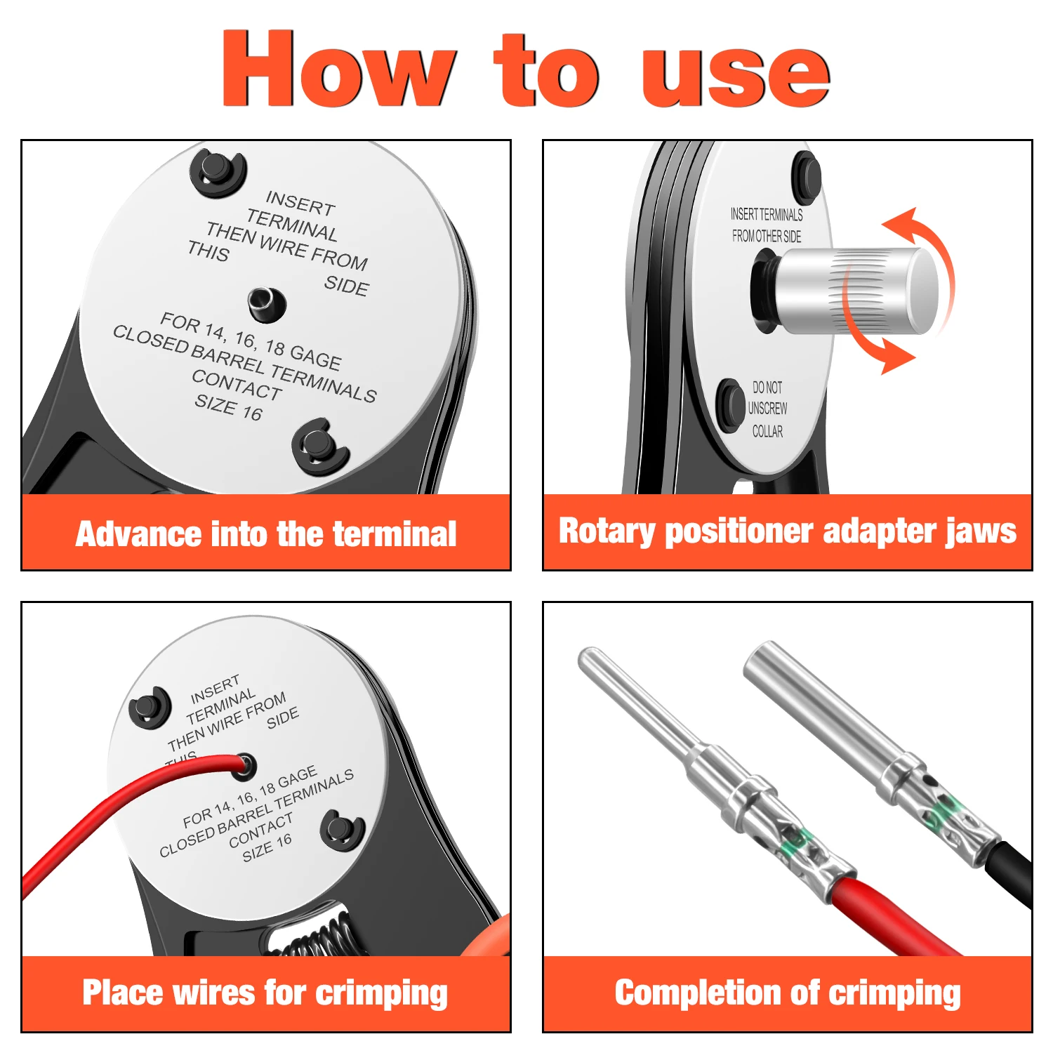 أداة تجعيد ألمانية مغلقة أسطوانية المكشكش 4 طرق المسافة البادئة 8 الانطباع نوع دبوس العقص أداة للموصل الألماني 14 ، 16 ، 18 AWG #3