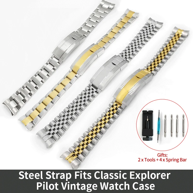 

Steel Strap Fits Classic Explorer Pilot Vintage Watch Case In Our store's 20mm Curved Solid End Links Watch Band Accessories