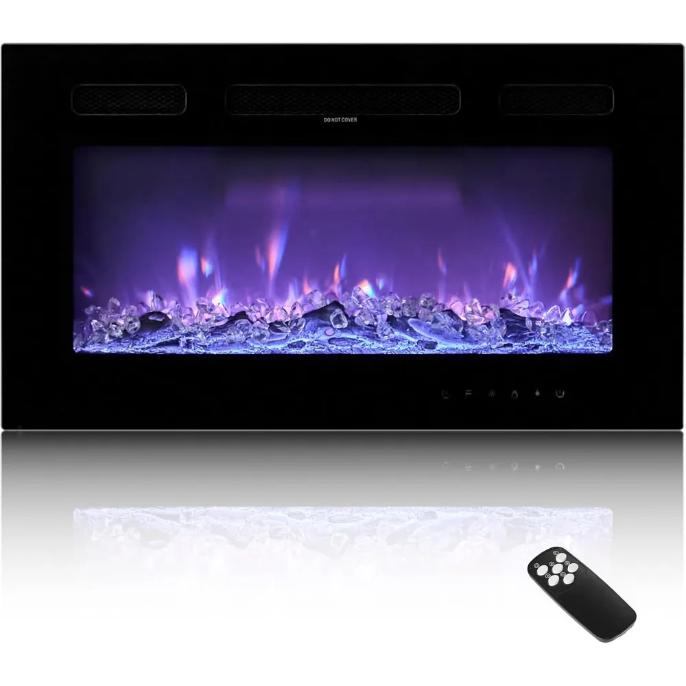 30 Inch VEVOR Electric Wall-Mounted Fireplace with Remote Control, Timer, 1500W Power, and Adjustable Flame Color Settings