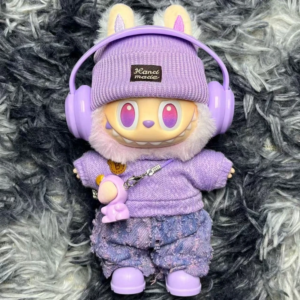 For 15-17cm Labubu Doll Accessories Outfit Clothes Bear Label Hat Love Sweater Set Cute Decoration Little Clothes Toy Collectors