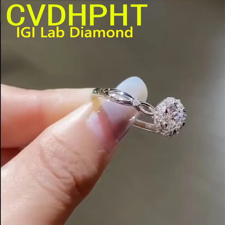 Factory sell ﻿IGI Lab Growing Diamond Ring Luxury Round D Color 1 2 3Ct Soild 18K White Gold Ring wedding ring Factory sell ﻿