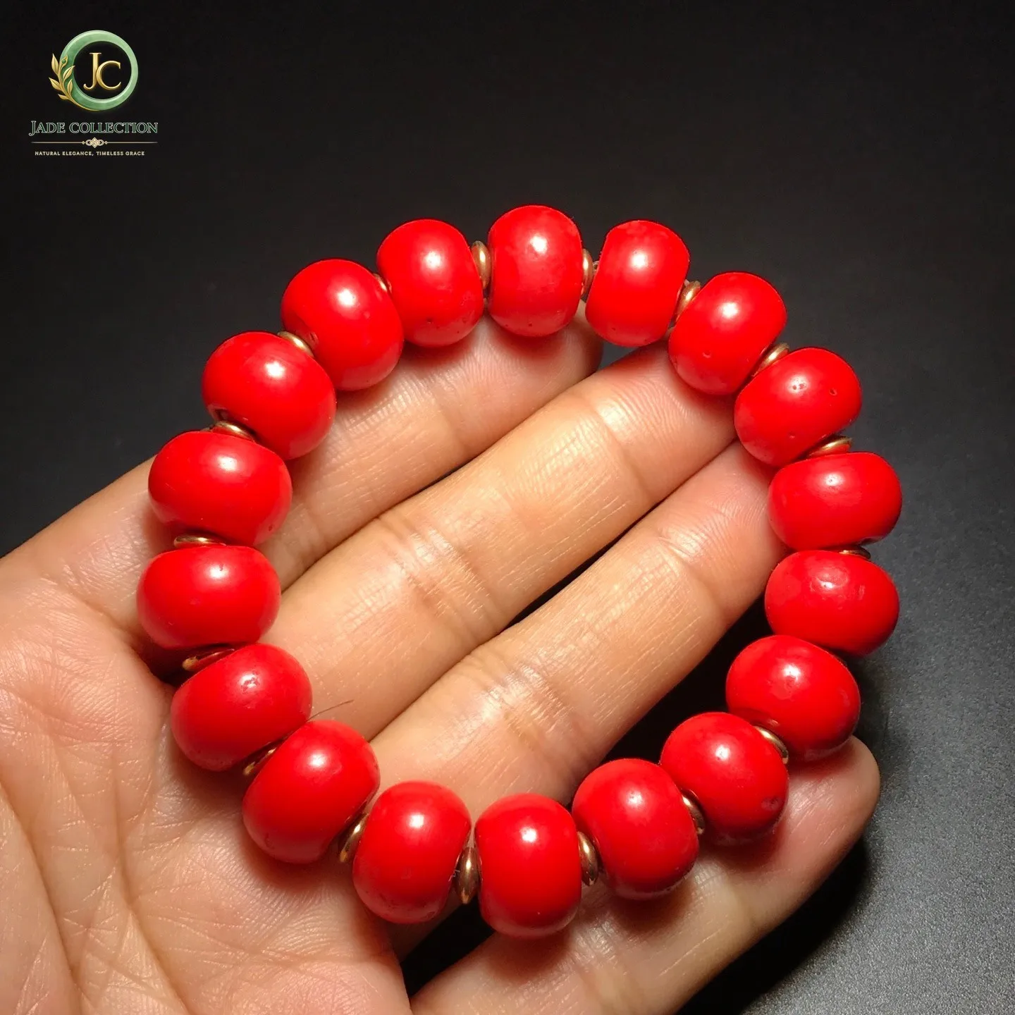 Tibetan Red Old Colored Glaze Dzi Bead Bracelet J0505