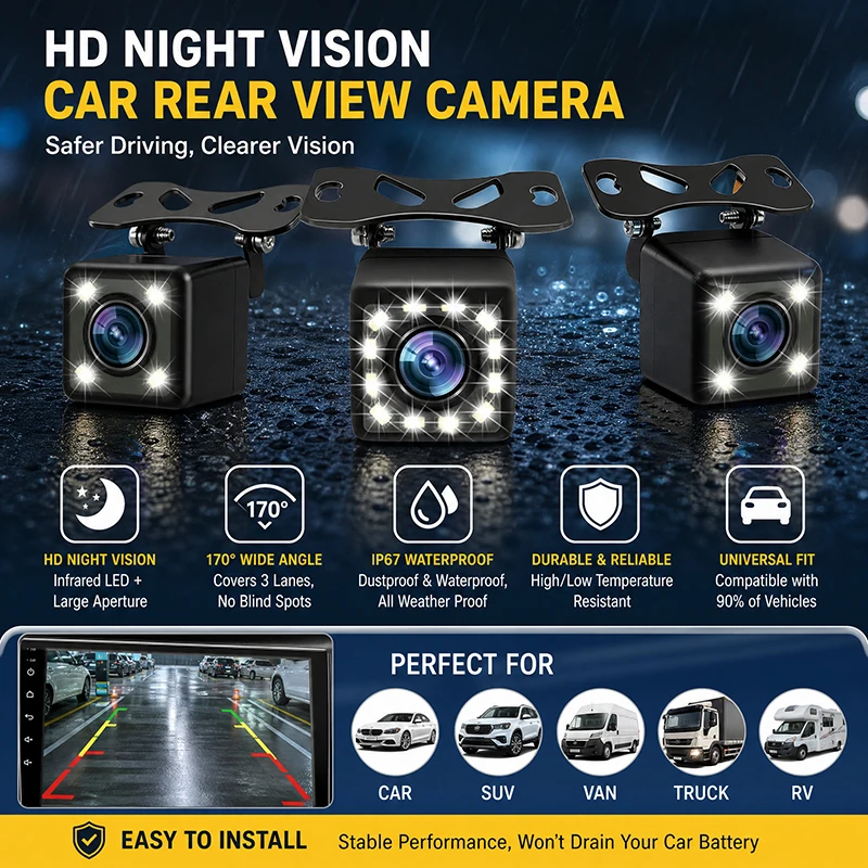 JISUIDA Car Camera Reversing Camera CVBS HD 4/8/12 Lamp Night Vision Waterproof Car Image