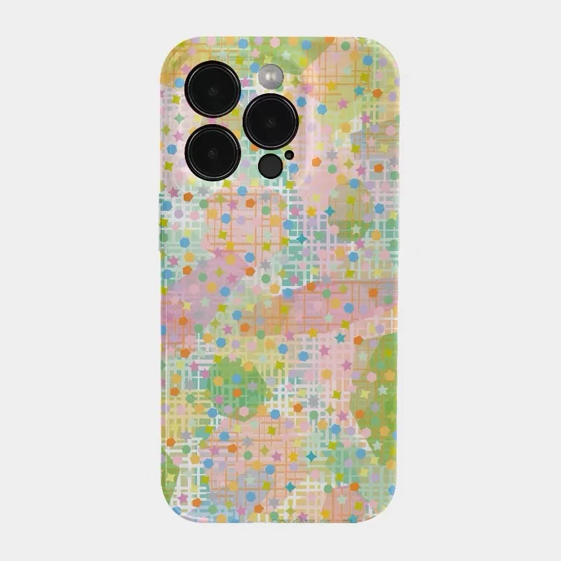 

Pink Green Colored Polka Dot Block Phone Case for IPHONE 17 Air 16E 15 PROMAX 14Plus 13 12 MINI 11 16Plus XR Acrylic Phone Cover