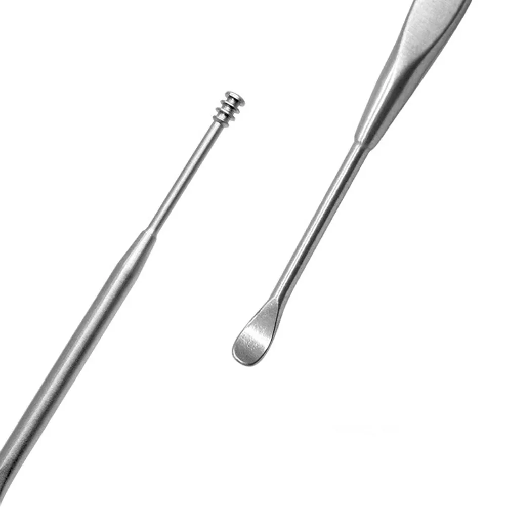 2Pcs Stainless Steel Ear Spoon Double Ended Spiral Design Ear Wax Remover Easy Clean Sterilize Skid Resistant Comfortable Home