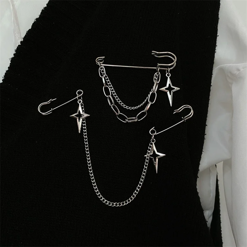 Korean Style Metal Butterfly Chain Brooch For Women Men Suit Decoration Tassel Chain Metal Beads Pin Cloth Jewelry Accessories