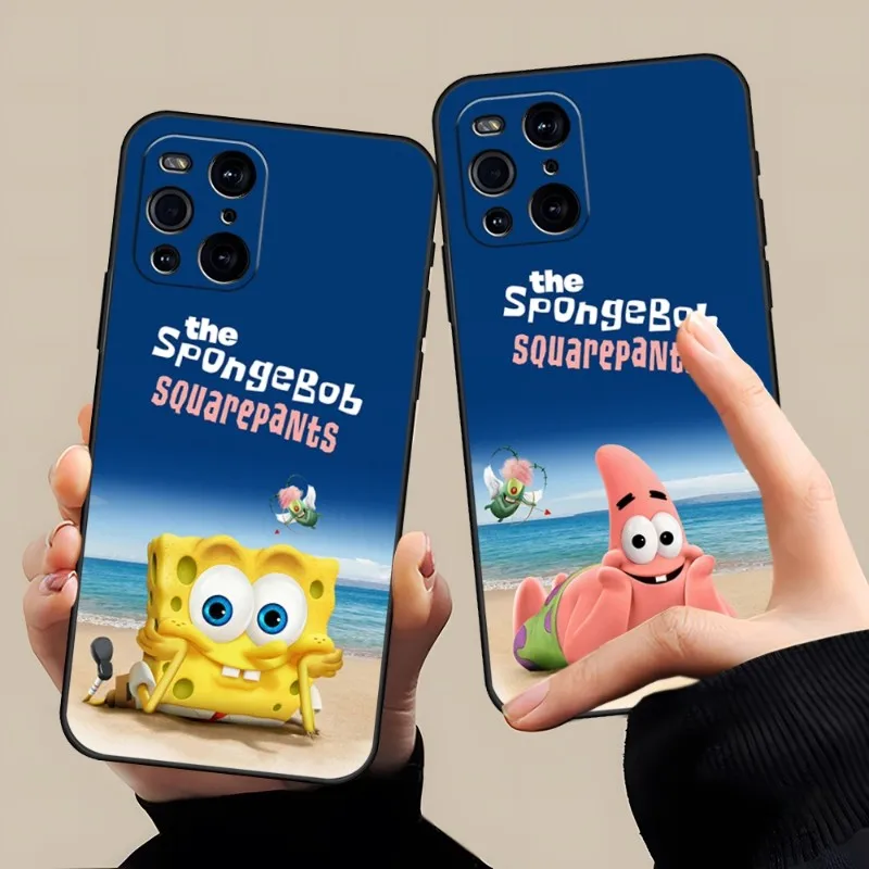 Lovely SpongeBob SquarePants Phone Case For OPPO A16 A54 A57 A74 A54 A97 A53 Find X3 X2 X5 RENO 8 6 7 4 Pro Plus Black Cover