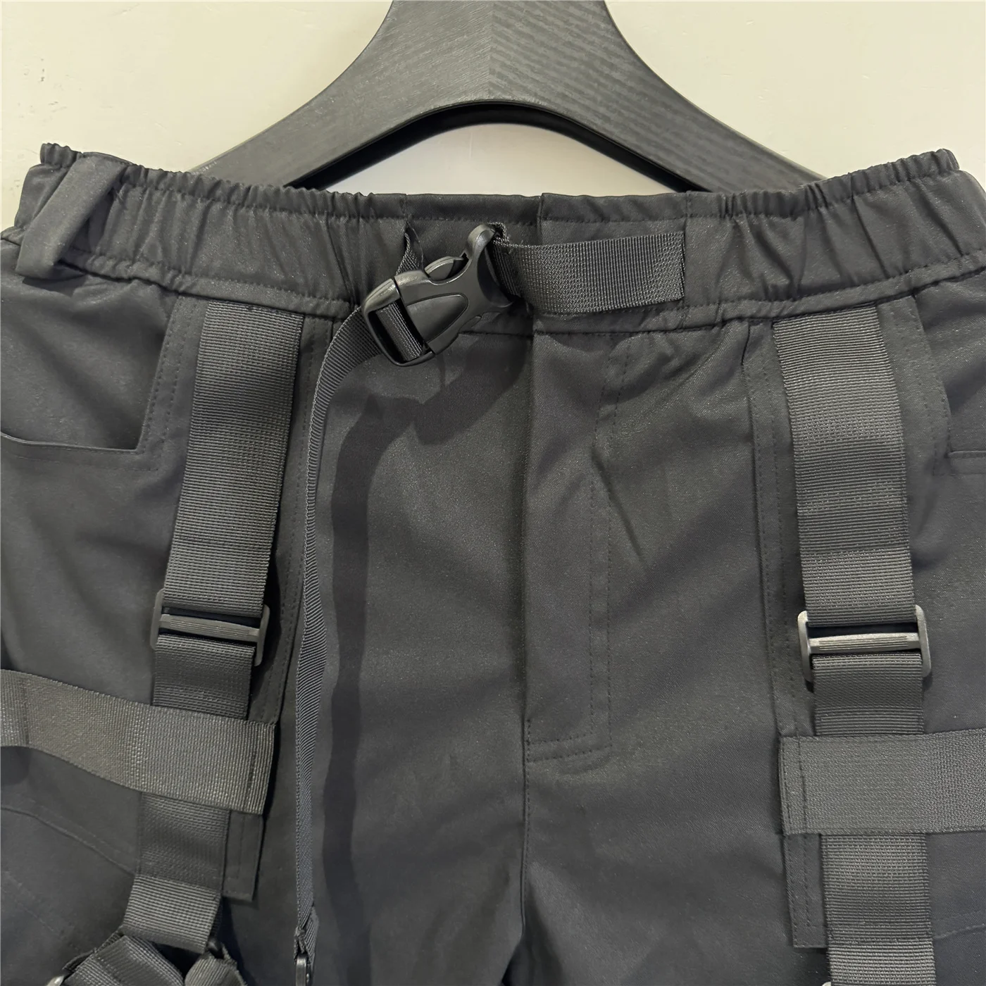 Hip Hop Punk Cargo Pants Man Multi Ribbons Decorative Techwear Pants High Street Tactical Casual Trousers