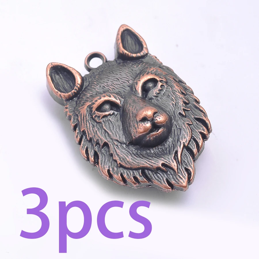 3 Pieces of Wolf Head Handmade Accessories, Available in Two Colors, with Three-Dimensional Fur Texture, Wild and Vintage Style, Suitable for DIY Bracelets, Necklaces, Earrings, and Handmade Beaded Decoration Accessories