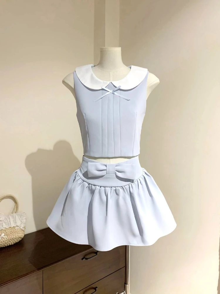 Summer Japanese Sweet Kawaii Elegant 2 Piece Set Women Y2k Bow Design Vintage Harajuku Suit Female Chic Korean Popular Clothes image 2
