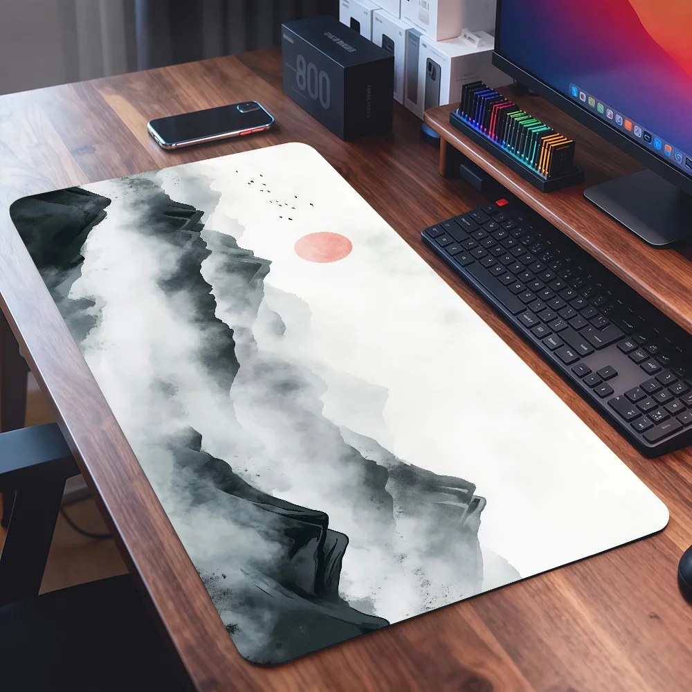 Ink Painting Landscape Painting Sunset Mouse Pad For Office Gaming And Keyboards Non-Slip Large Waterproof
