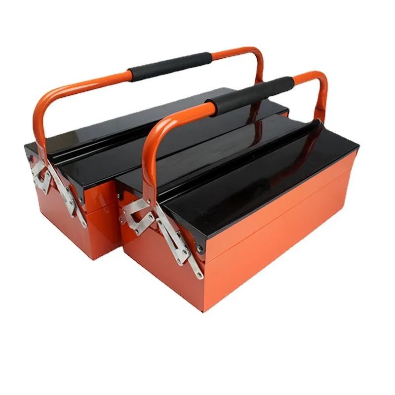 Foldable metal toolbox, portable tool storage box 3-layer toolbox, customizable toolbox, heavy-duty tool cabinet