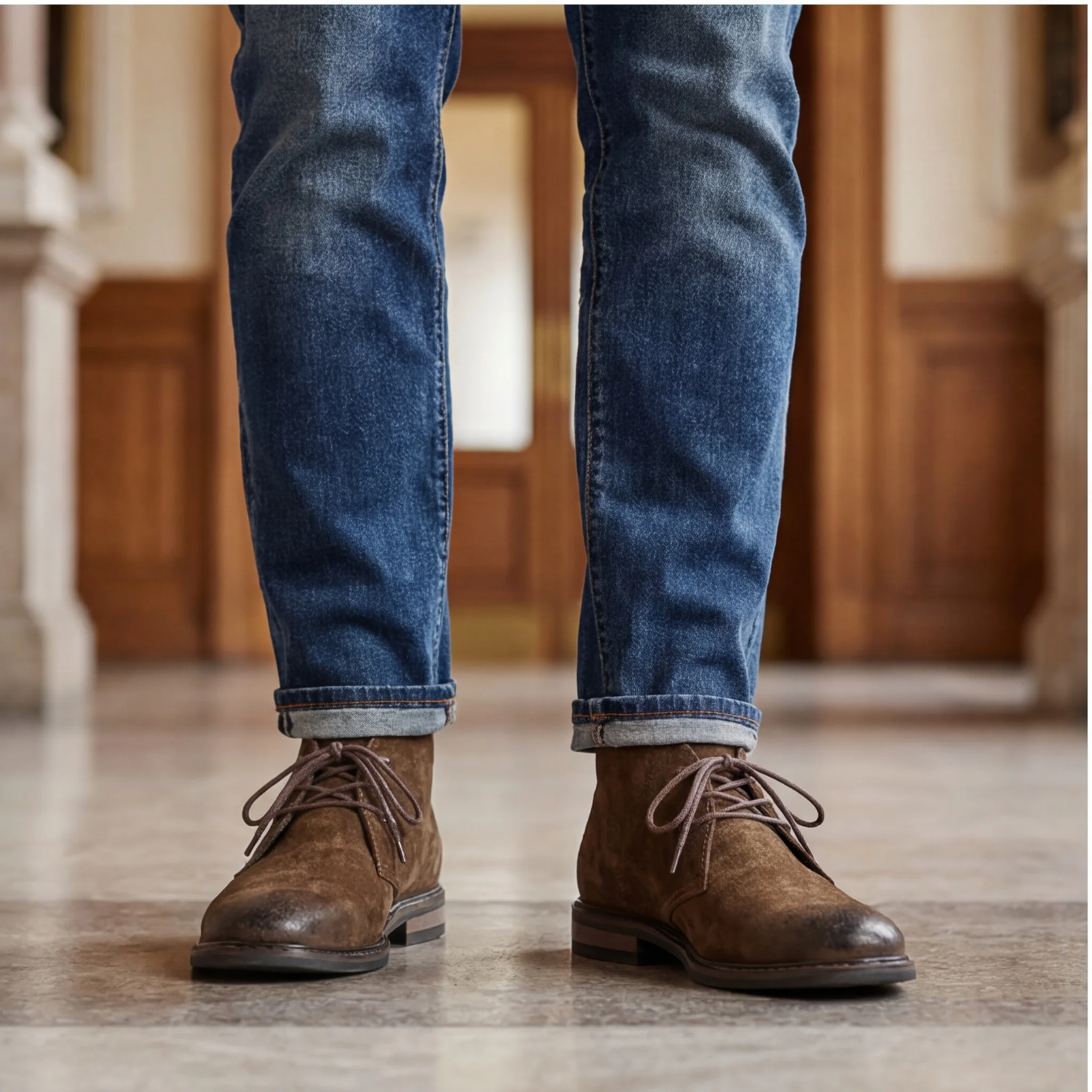 Echte Leder-Wüstenstiefel aus natürlichem Rindsleder, Herren-Chukka-Stiefel, modische, bequeme Marken-Knöchelstiefel aus Leder. # KD598 – Detail 3