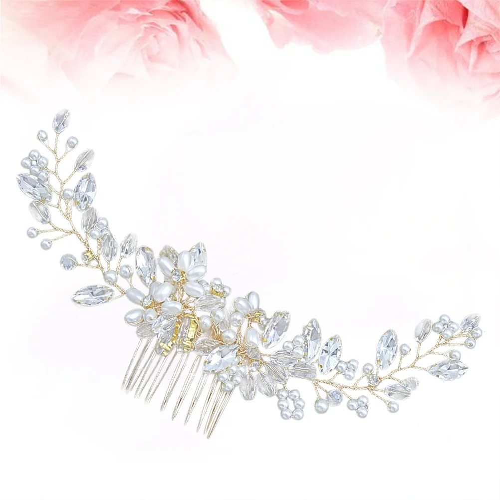 

Свадебная расческа для волос с золотым цветочным хрусталем, искусственный жемчуг, хрустальные листья, аксессуары для волос для свадебной вечеринки, элегантный головной убор для невесты