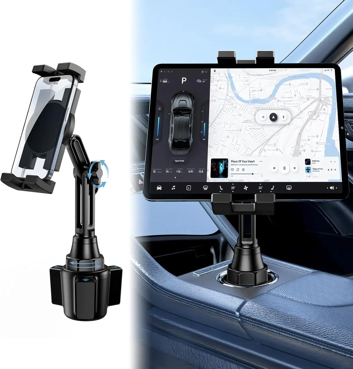 Tablet Holder for Car, Car Cup iPad Holder Mount, [Upgraded Version] Universal Cup Cradle, Long Adjustable Neck, for 4.7-13 Cell