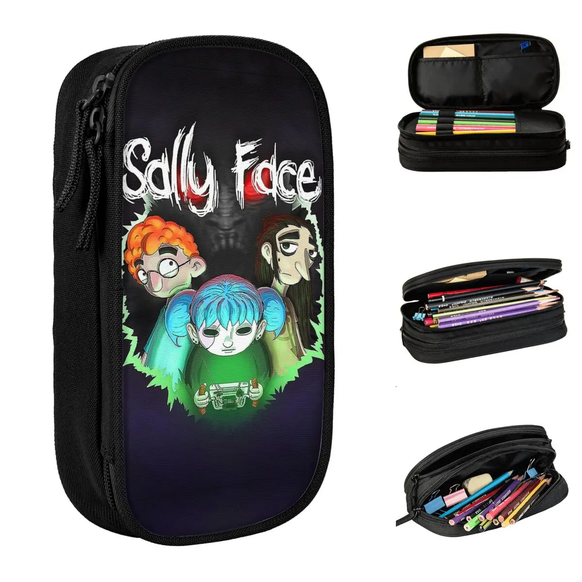 Large Capacity Pencil Pouch Sally Face Office Supplies Sal Fisher Double Layer Pencil Case Stationery Women Make Up Bag