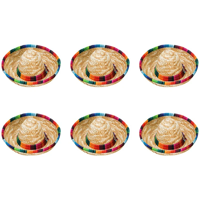 

6 Pack Small Sombrero Hats, 6.5 Inch Natural Straw Hats Sombrero Party Hats Dolls Pets Themed Party Decoration Supplies