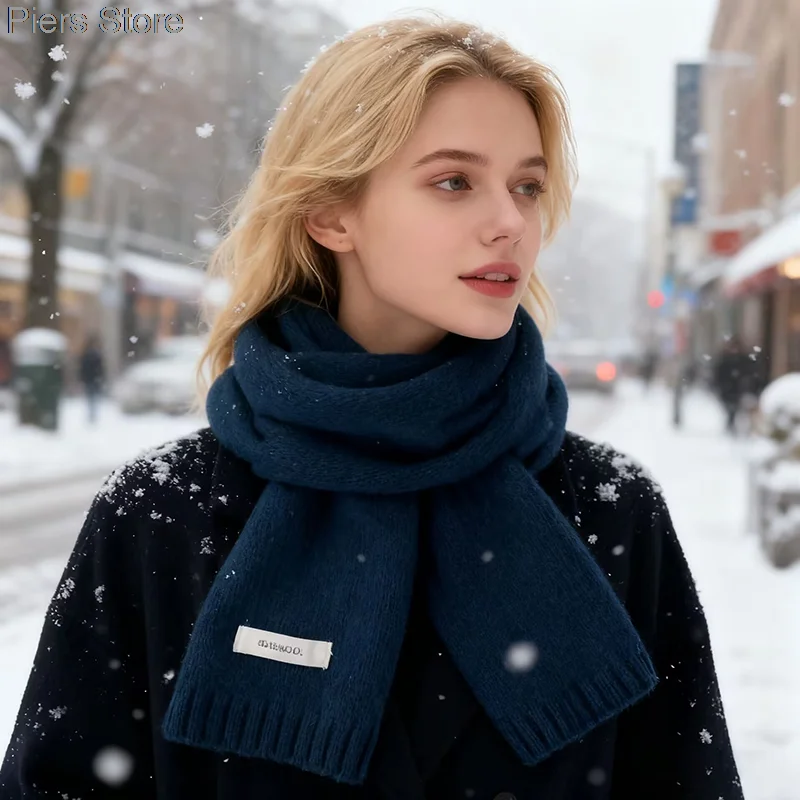 100-ウールスカーフ女性冬固体ニットショールファッションスカーフケープ暖かいラップレディカシミヤのようなネッカチーフカジュアルソフト