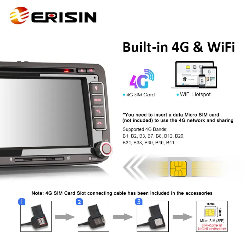 Erisin ES8548V 8-Core Android 13.0 Autoradio GPS Wireless CarPlay Auto Stereo SWC For VW Passat Polo Golf Jetta Tiguan T5 Beetle