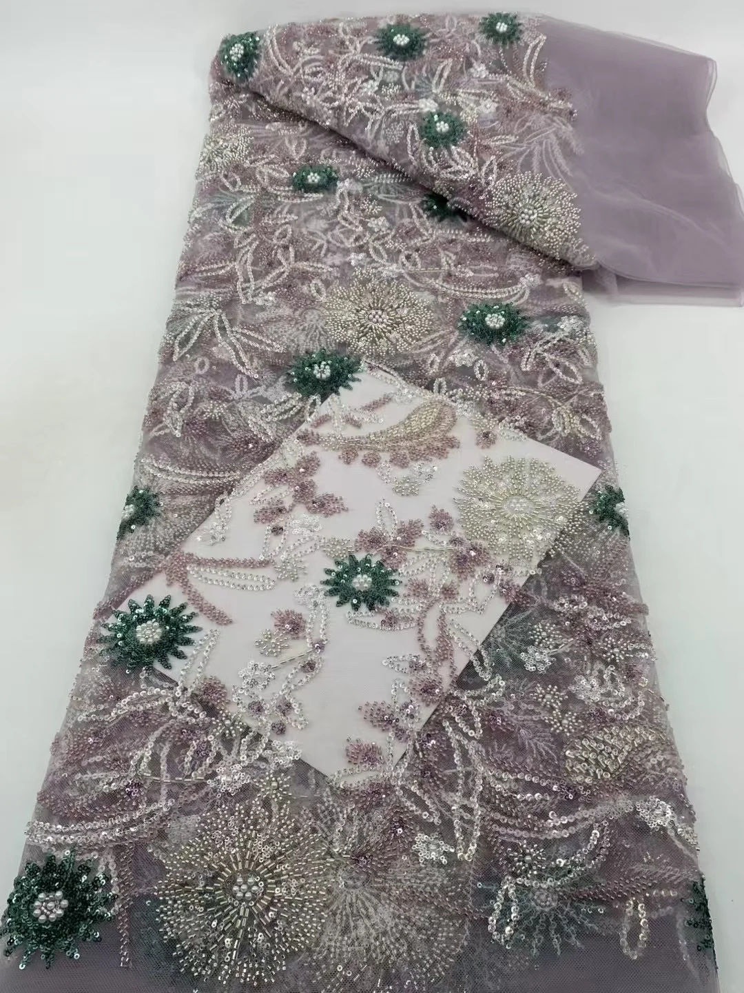 

High-end Elegance Dignified Exquisite High Quality Fabric Handmade Embroidery Net Lace With Beads For Making Women Wedding Dress