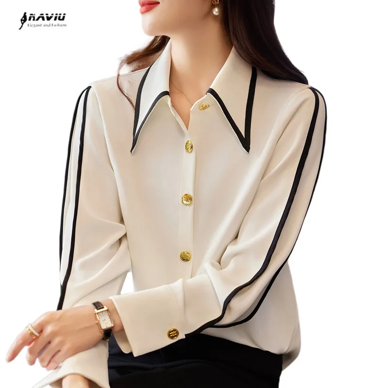 NAVIU White Shirt Women Fashion High End New 2023 Autumn Temperament Professional Formal Blouses Office Lady Work Tops