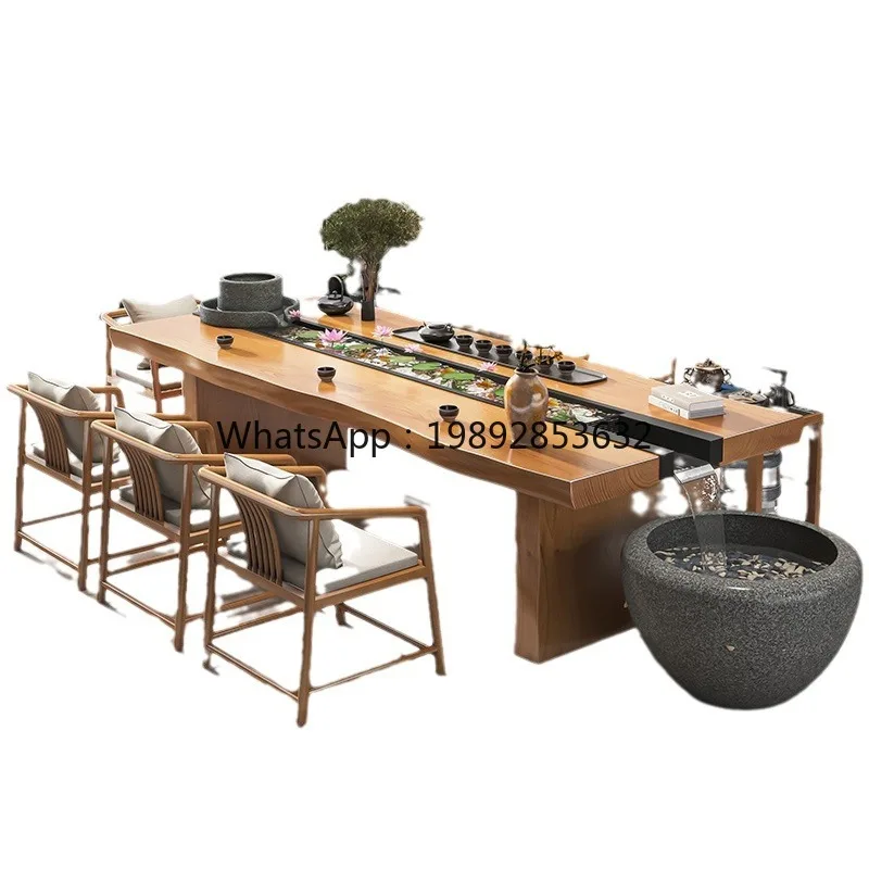 

LYY Modern Minimalist Fish Tank Circulating Eco-Landscape Large Board Solid Wood Flowing Water Home Brewing and Chair Set