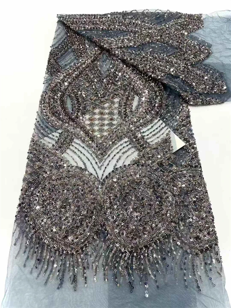 Роскошная африканская кружевная ткань с блестками, тяжелая кружевная ткань с бисером, 2021, высокое качество, 5 ярдов, французская кружевная ткань, нигерийская кружевная ткань для вечеринки