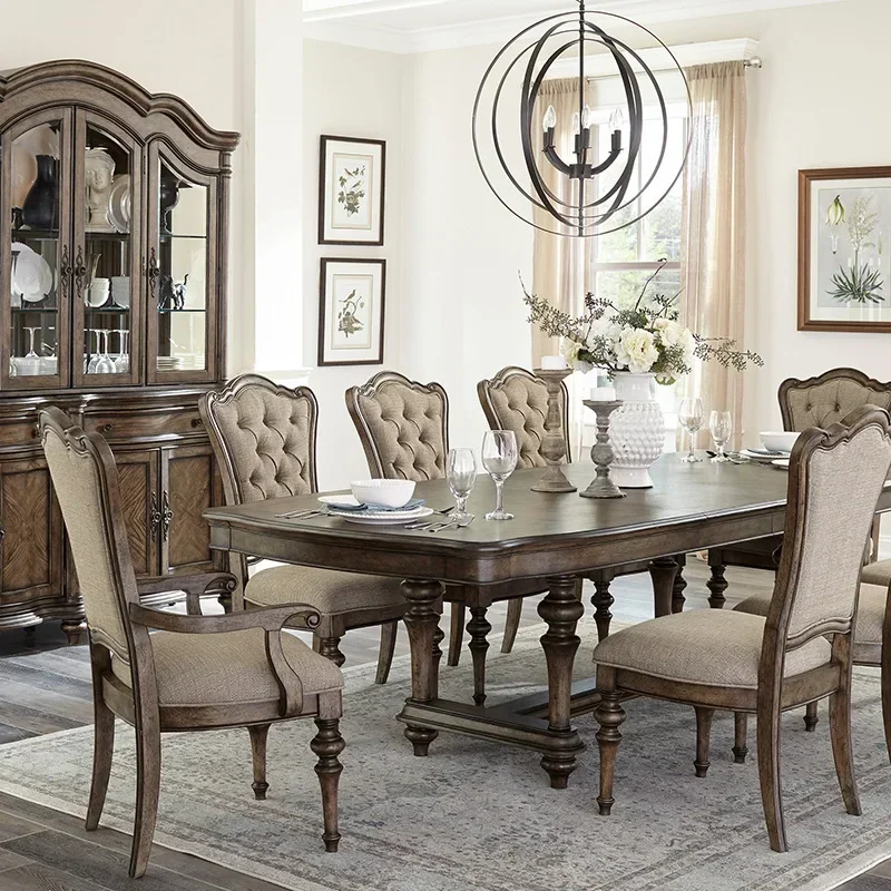 American solid wood dining table rectangular household small apartment eating table rural retro style log dining table and