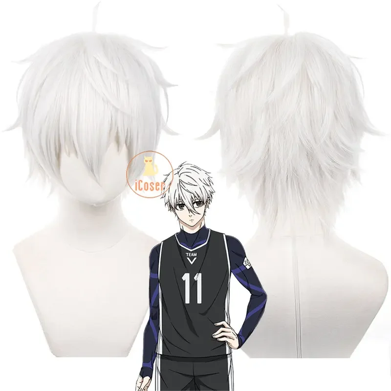 IN STOCK Anime Blue Lock Nagi Seishirou Cosplay Wig White Short Hair Team V No.11 Football Player Halloween Party Accessory Men