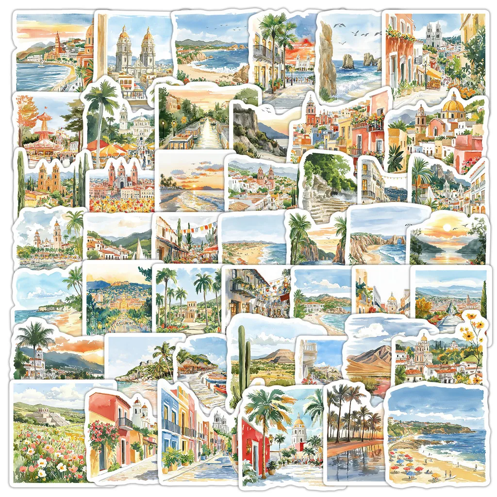50 Stück mexikanische Aquarell-Graffiti-Aufkleber – wasserfeste Dekoration für Wasserflaschen, Laptops und kreative Kunstfans