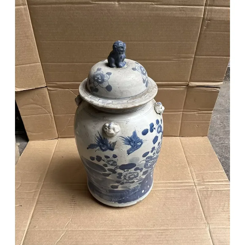 Chinoiserie Blue & White Porcelain Ginger Jars Chinese Ginger Jar Blue White Gilded Porcelain Birds