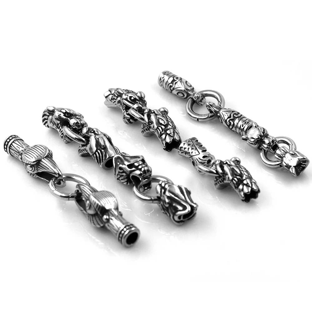 6.0mm Stainless Steel Eagle Wolf Animal Head Connectors For Round Cord Leather Bracelet Jewelry Making DIY Bangle Metal Clasps