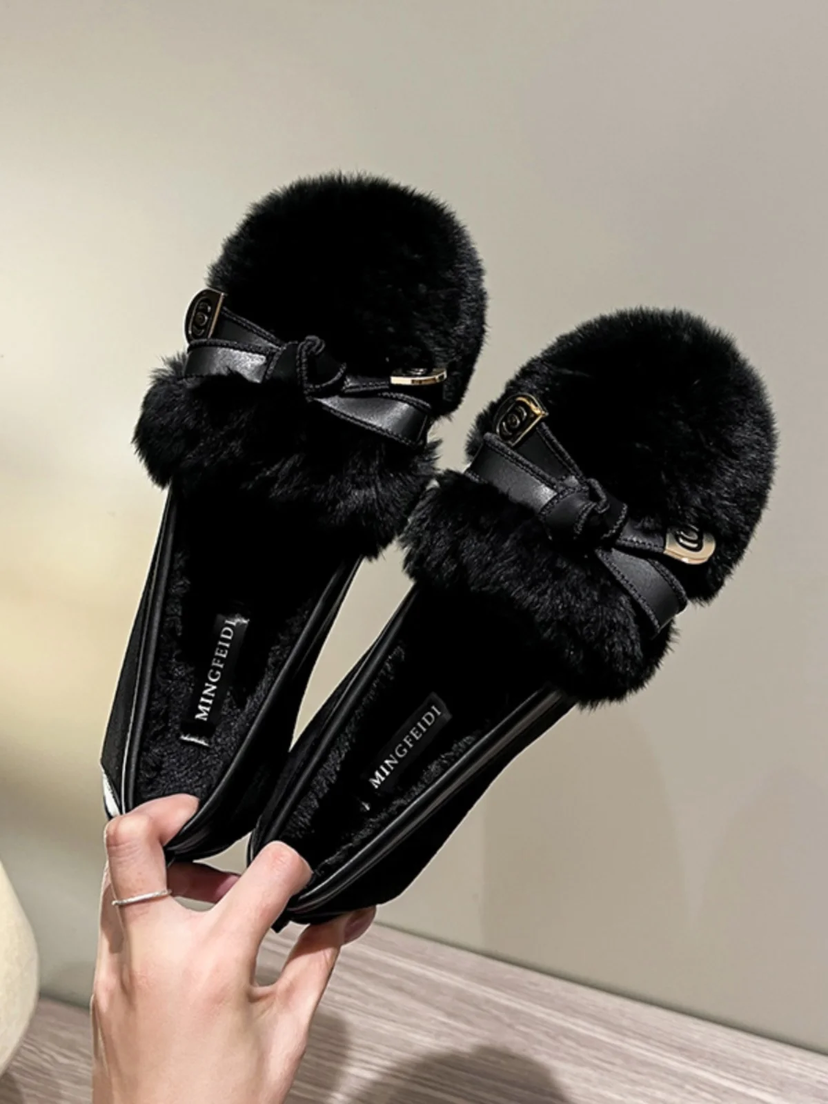 trendy-knot-flat-bot-fur-oes-women-outdoor-wear-rabbit-fur-flat-bot-single-oes-versatile-fce-lined-bea