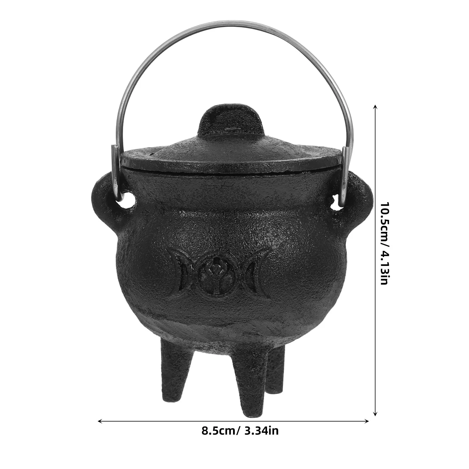 Small Cast Iron Witch Cauldron for Festival Decor with Realistic Burning Effect Moon Design Tabletop Altar Party
