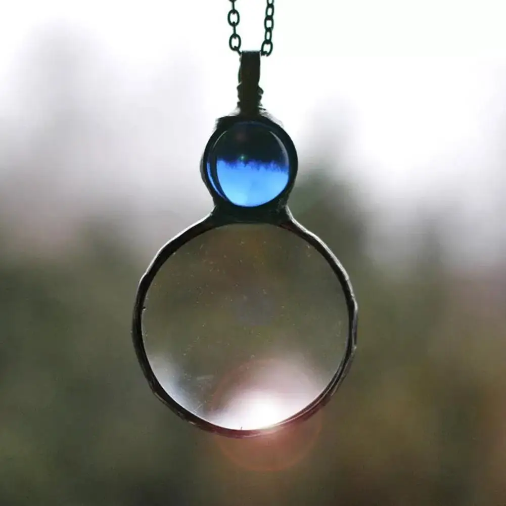 Necklace Magnifier Decorative Monocle Necklace Magnifying Glass Pendant Crystal Lock Metal Chain Necklace For Women Jewelry Gift