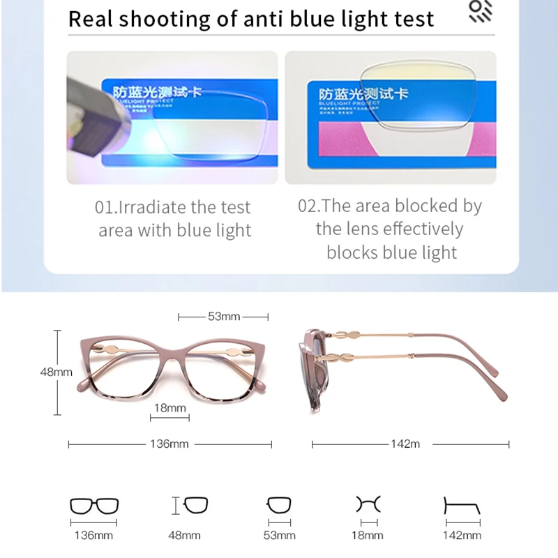 Magnetic Polarized Sunglasses Women Fashion Cat Eye 2 In 1 Clip On Ladies Anti Blue Light Glasses Frames TR90 Metal Eyewear