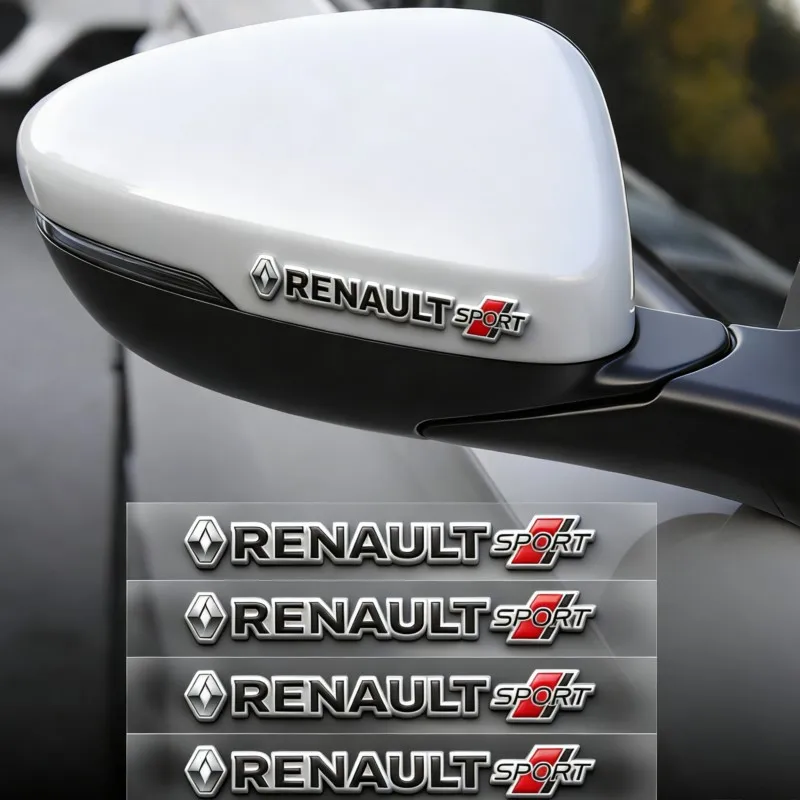 4 Peças de Adesivos para Emblemas de Carro, Decalques para Espelho Retrovisor e Limpador, Acessórios para Renault RS Megane 2 3 4 Trafic Scenic 2 Clio Captur Tw
