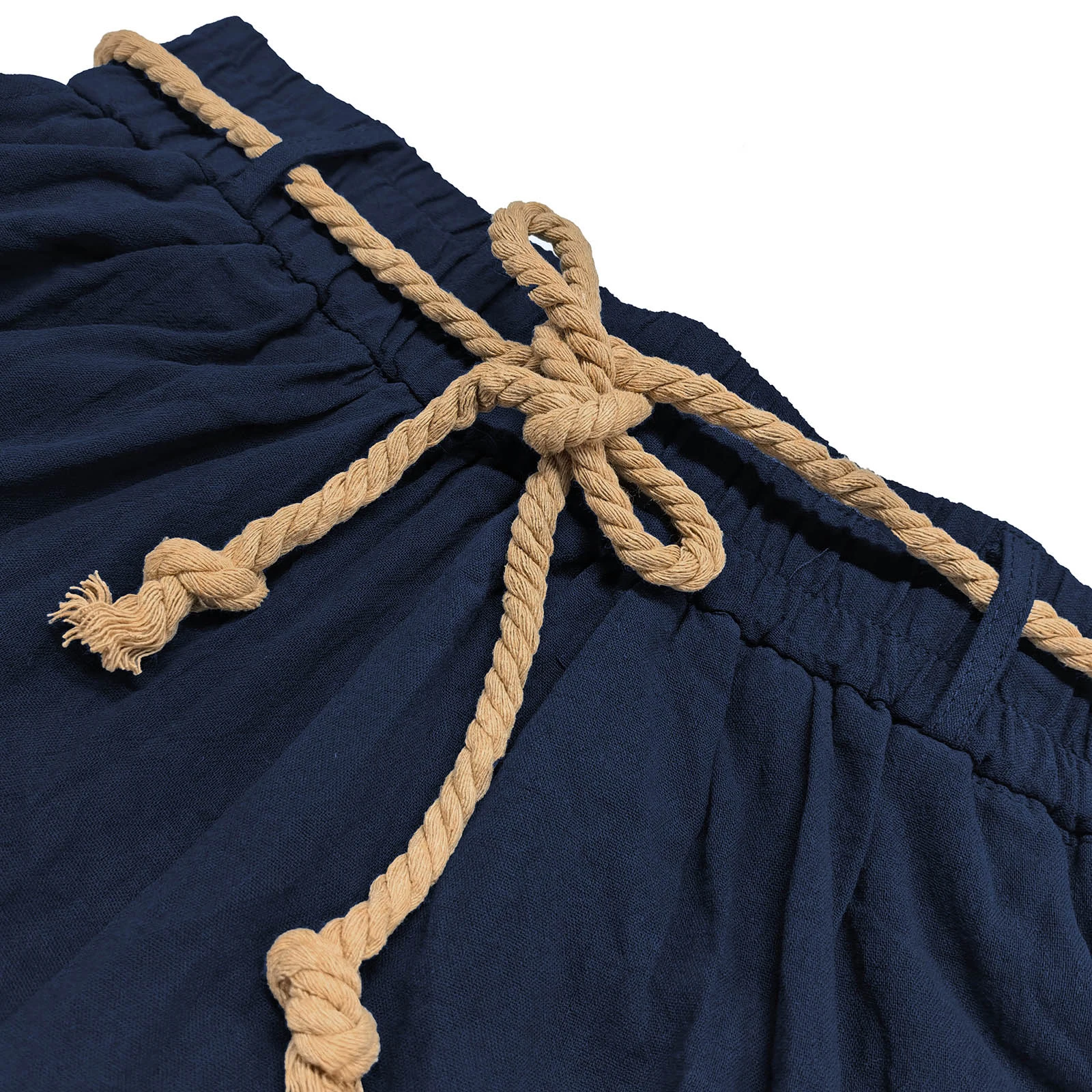 Calça lanterna casual masculina com cadarço, cor sólida, multibolsos, perna larga, harém com cinto