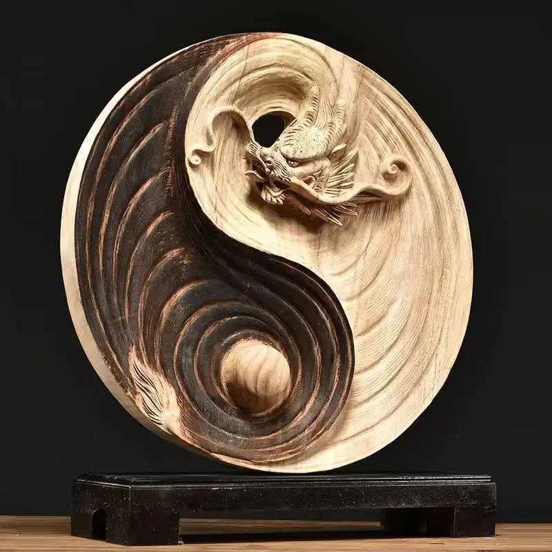

Camphor wood carving turns the world around ornament Tai Chi dragon fish cow new Chinese home decoration