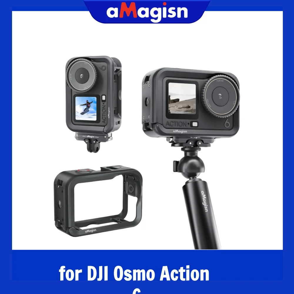 aMagisn Action6 Cage de caméra ultra-légère 35g avec bouton ergonomique et griffe porte-accessoire pour DJI Osmo Action 6