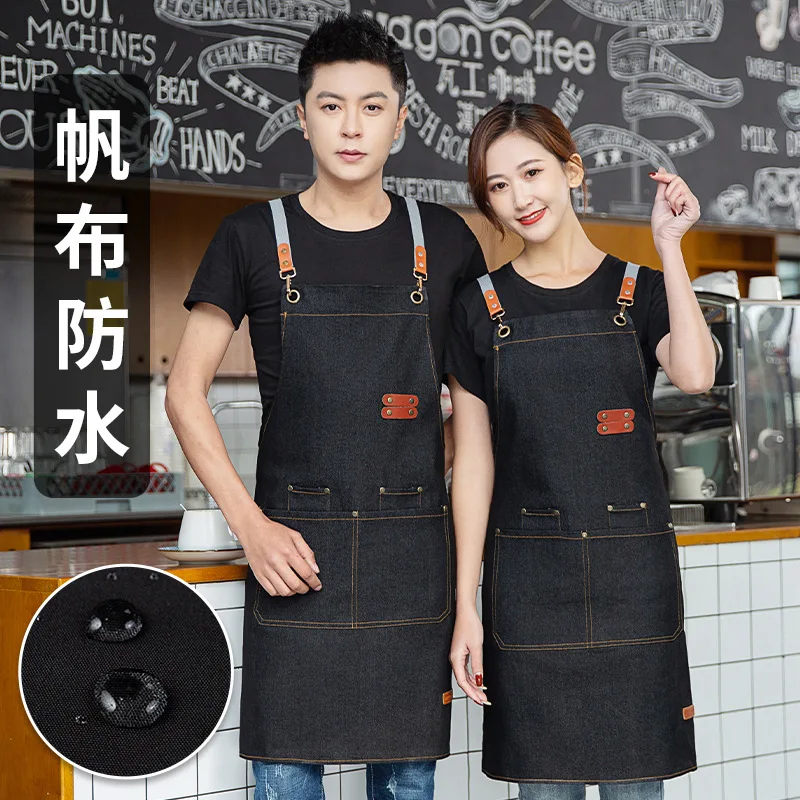 

Canvas Apron Women's Chinese Restaurant Same Style Korean Custom Logo Barber Milk Tea Shop Baking Kitchen Overalls Men