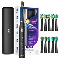 Seago Electric Toothbrush with 10 Brush Heads Travel Box and Toothbrush Holder Rechargeable Power Toothbrush Gift for Family