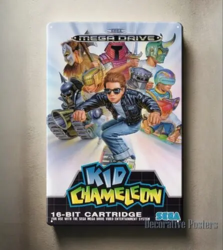 Cartel de chapa de cartel de Metal de videojuego Retro Kid Chameleon Mega Drive 20*30cm