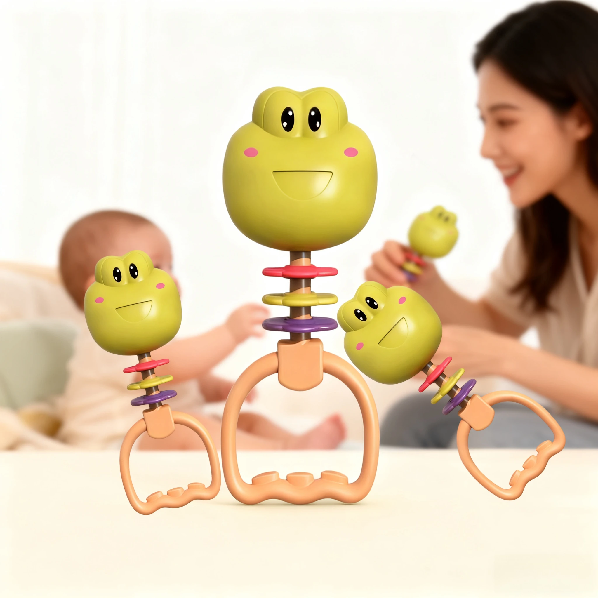 ของเล่นเด็ก กระดิ่งเขย่ามือ รูปกบตัวน้อยน่ารัก ทำจากวัสดุที่เป็นมิตรต่อสิ่งแวดล้อม ช่วยฝึกการจับและพัฒนาการด้านการได้ยินของทารก