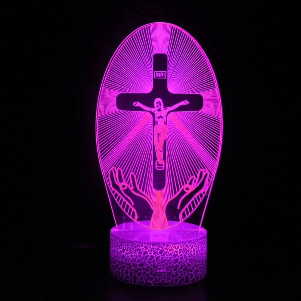 Nighdn Cross 3D Night Light Jesus Illusion Hologram Lamp LED Best Birthday Christian Gift for Religious Women Men  Present