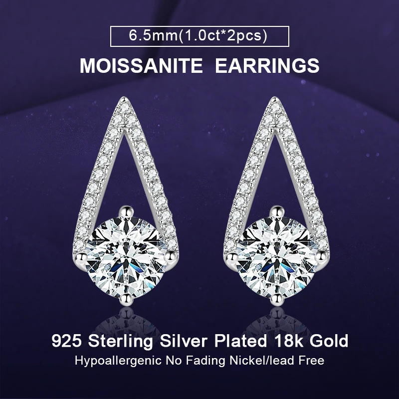 

IOGOU 2.2CTTW Luxury Full D Color Moissanite Diamond Stud Earrings for Women Genuine 925 Sterling Silver Wedding Fine Jewelry