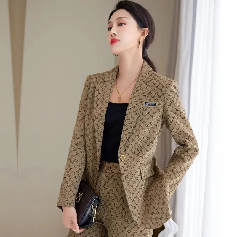 Ternos de negócios femininos de tecido de alta qualidade com calças e blazer casaco profissional outono inverno escritório senhoras pantsuits blazers