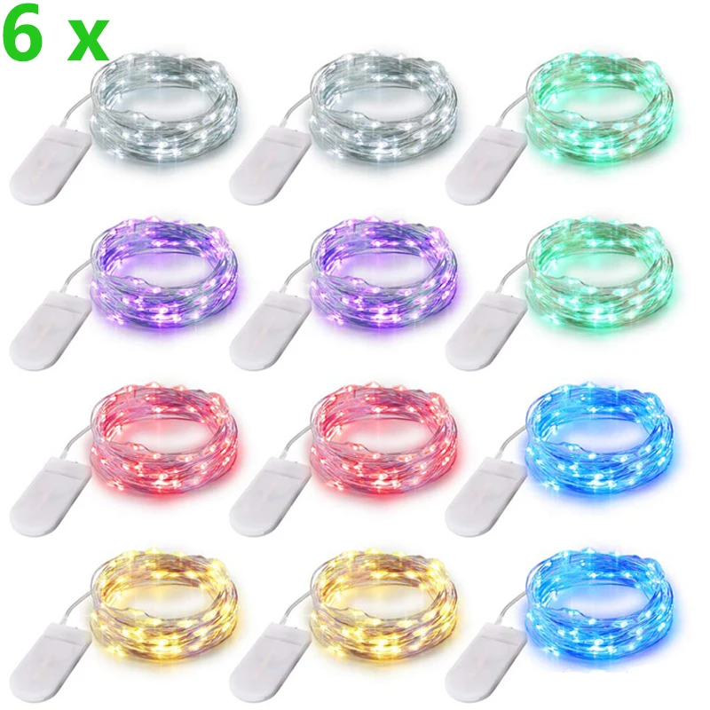 Guirxiété lumineuse LED en fil de cuivre à piles, éclairage de vacances, nickel é, guirxiété pour Noël, décoration de fête de mariage, 5m, 6 pièces