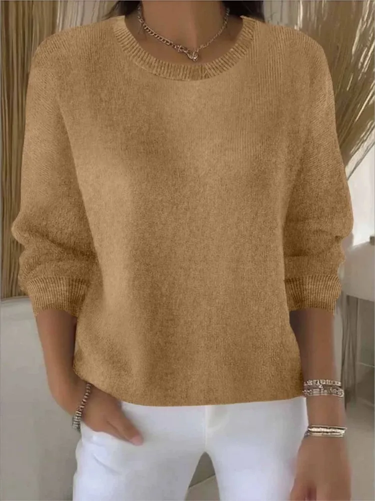 سترة متماسكة غير رسمية للسيدات موضة سادة بأكمام طويلة ورقبة دائرية بلوفرات سترات علوية للنساء ملابس خروج للعطلات ملابس نسائية